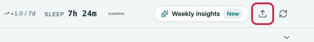 The upload icon in the PaceBeats dashboard header, between Weekly insights and the sync icon